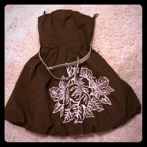 Brown cream cotton midi dress strapless  medium